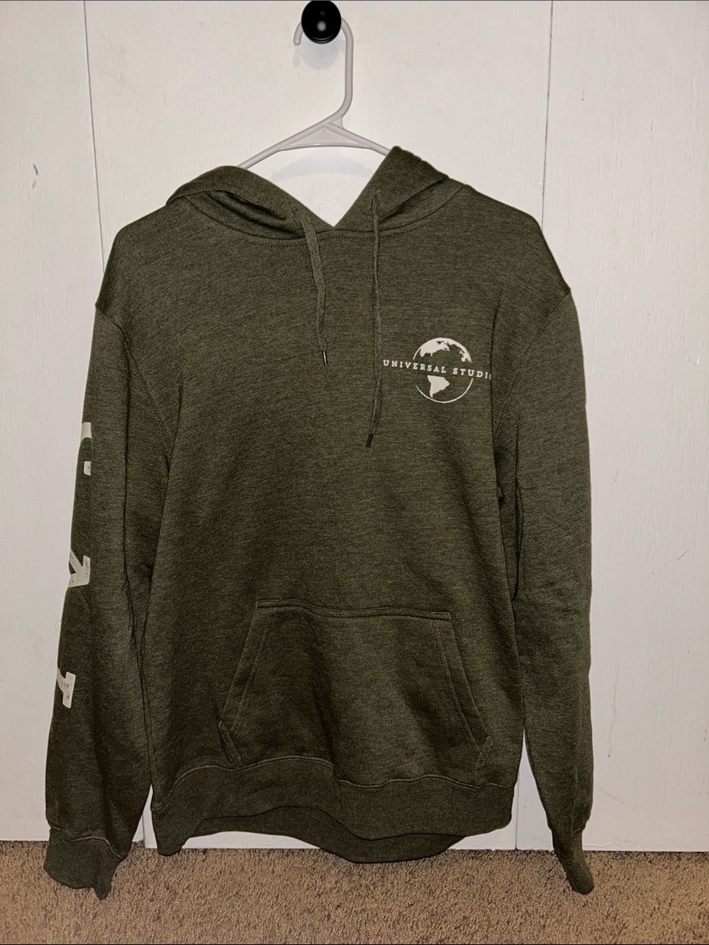 Universal Olive Green Pullover Hoodie with Logo